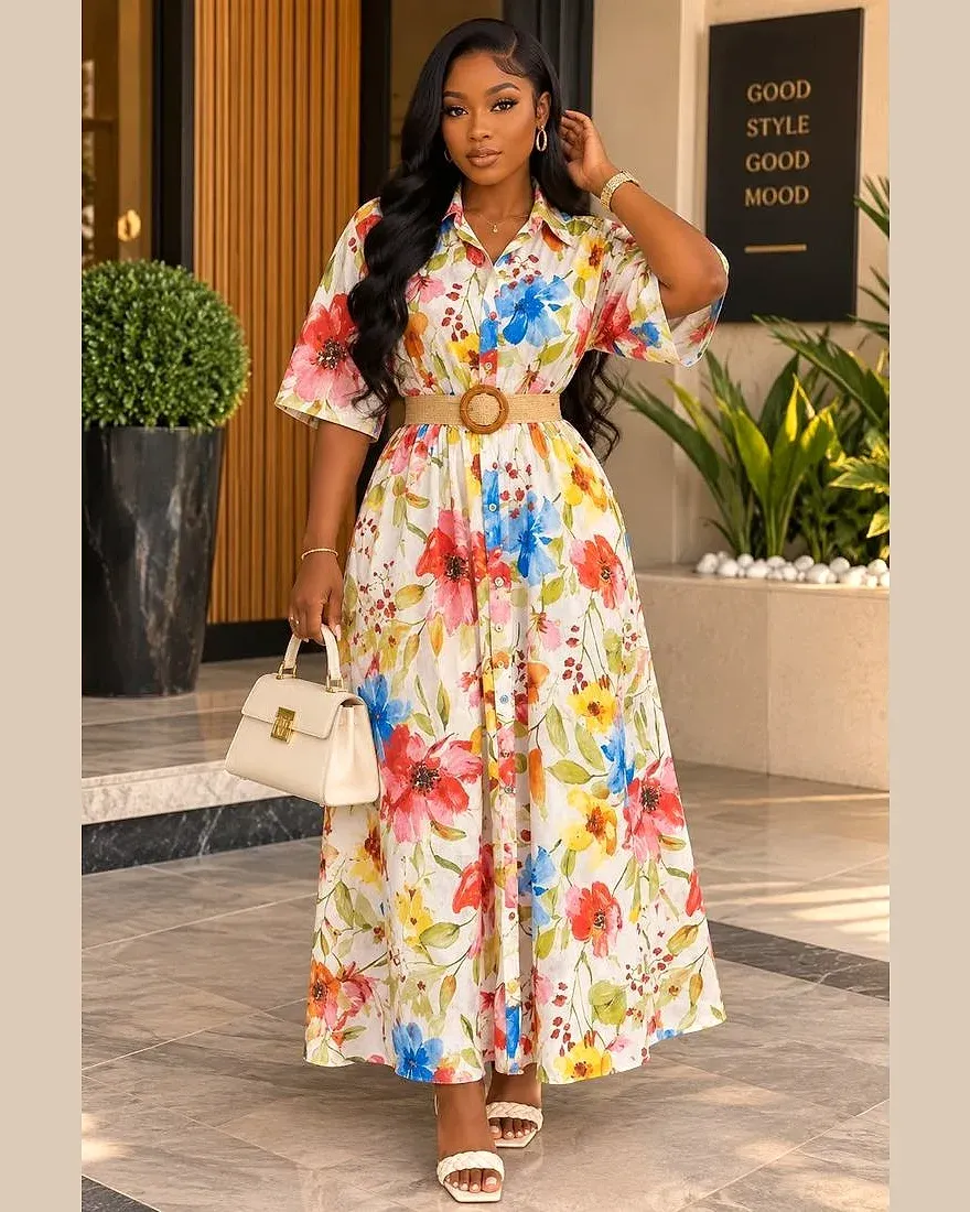 Robe chemise fleurie